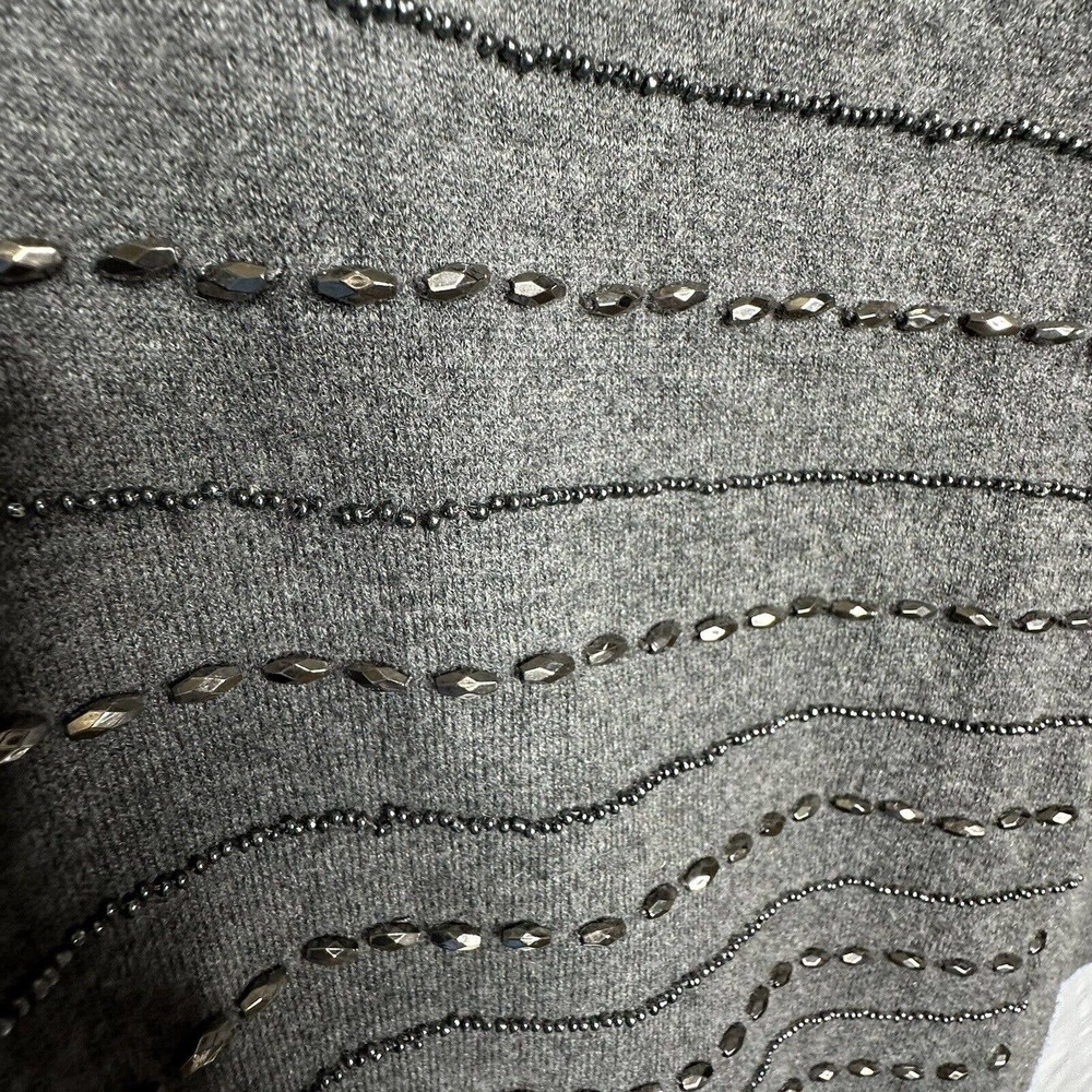 Talbots Sweater Womens 3x Gray Cardigan Beaded Lambswool Dressy Holiday Party - Picture 5 of 11